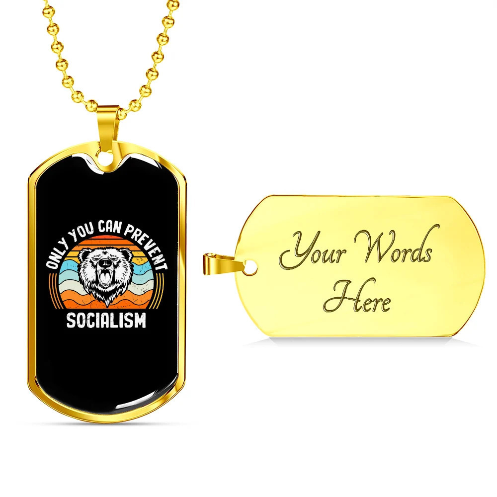 Camper Necklace Socialism Personalized Engraved Gold Dog Tag Necklace Custom Na